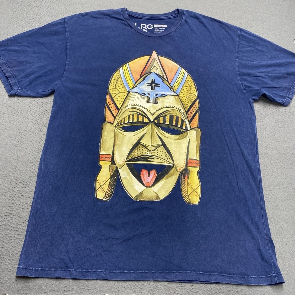 LRG Shirt Mens 3XL Blue Tribal Mask Graphic Tee 100% Cotton Tagless Art